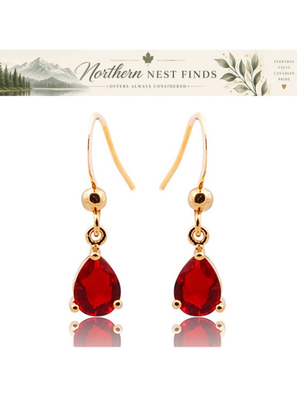 14K Gold Plated Dangle Drop Pear CZ Birthstone Earrings for Women